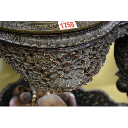 1943 - A 19th century Anglo-Indian carved and pierced hardwood graduated four tier corner whatnot, 152... 