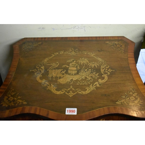 1990 - A 19th century Continental rosewood, satinwood and marquetry pedestal work table, 50cm wide.... 