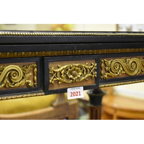 2021 - A good Victorian mahogany, satinwood, ebonized and gilt brass mounted rectangular card table, possib... 