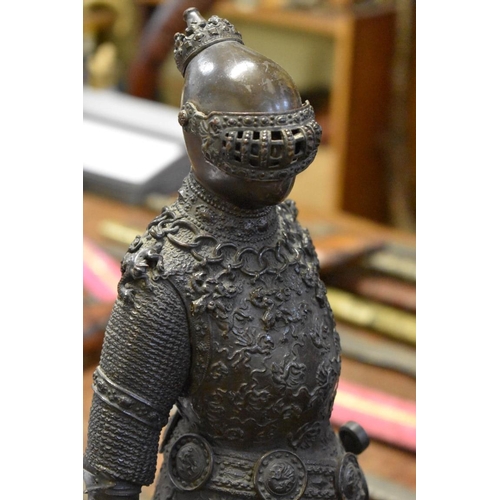 2042 - A bronze figure of King Arthur, 47cm high.