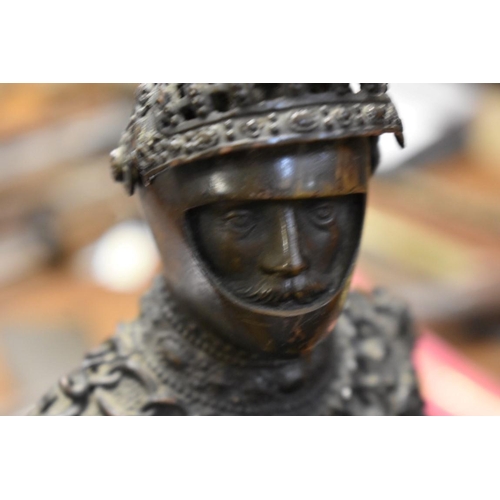 2042 - A bronze figure of King Arthur, 47cm high.