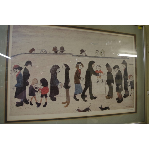 1907 - L S Lowry, 'Man Holding Child', signed in pencil, colour print, I.45.5 x 71cm.