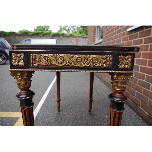 2021 - A good Victorian mahogany, satinwood, ebonized and gilt brass mounted rectangular card table, possib... 