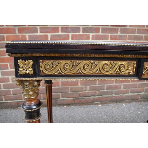 2021 - A good Victorian mahogany, satinwood, ebonized and gilt brass mounted rectangular card table, possib... 