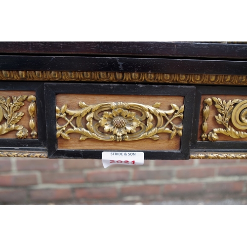 2021 - A good Victorian mahogany, satinwood, ebonized and gilt brass mounted rectangular card table, possib... 