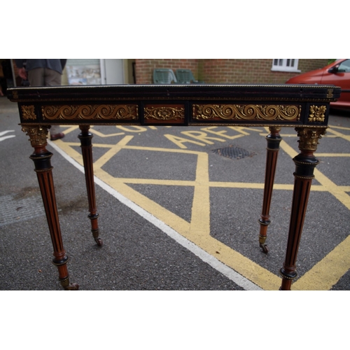 2021 - A good Victorian mahogany, satinwood, ebonized and gilt brass mounted rectangular card table, possib... 