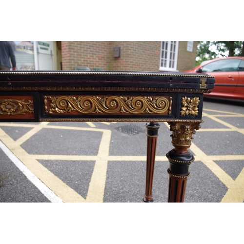 2021 - A good Victorian mahogany, satinwood, ebonized and gilt brass mounted rectangular card table, possib... 