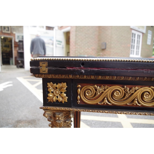 2021 - A good Victorian mahogany, satinwood, ebonized and gilt brass mounted rectangular card table, possib... 