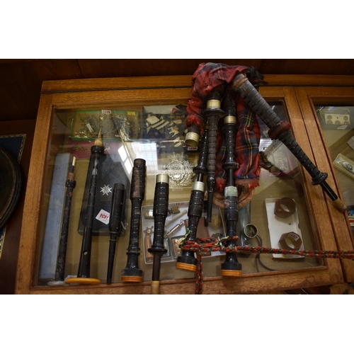 1927 - An old set of bagpipes, by P Henderson, Glasgow, in old wood box.