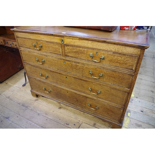 1340 - A George III oak and mahogany crossbanded Lancashire mule chest, 120cm wide.