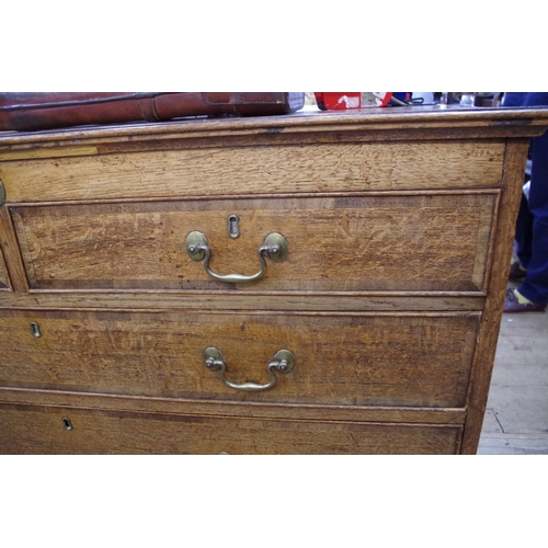 1340 - A George III oak and mahogany crossbanded Lancashire mule chest, 120cm wide.