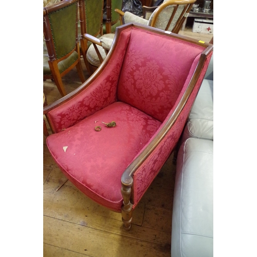 1361 - A late 19th century mahogany and brass strung bergere chair, on brass castors.