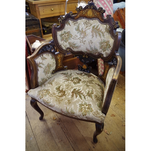 1363 - A circa 1900 mahogany and inlaid salon armchair. 