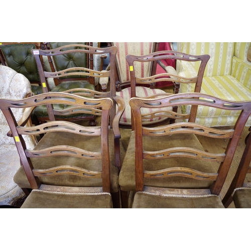 1368 - A set of six antique mahogany ladderback dining chairs, to include an elbow chair.