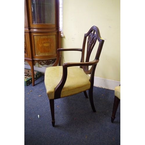 1373 - A pair of antique mahogany elbow chairs, with pale green leather seats. 