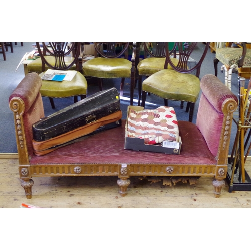 1374 - A late 19th century Continental carved giltwood and upholstered large window type seat, 155cm wide.... 