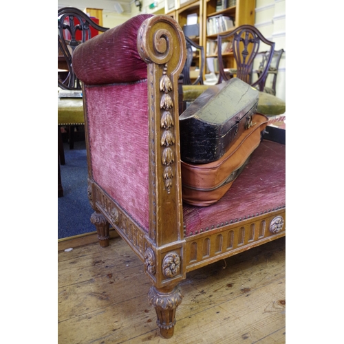 1374 - A late 19th century Continental carved giltwood and upholstered large window type seat, 155cm wide.... 