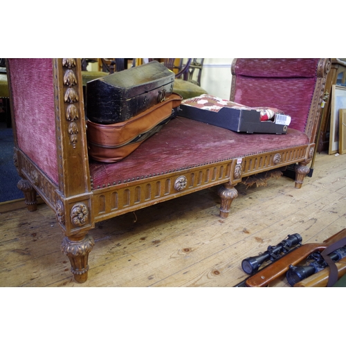 1374 - A late 19th century Continental carved giltwood and upholstered large window type seat, 155cm wide.... 