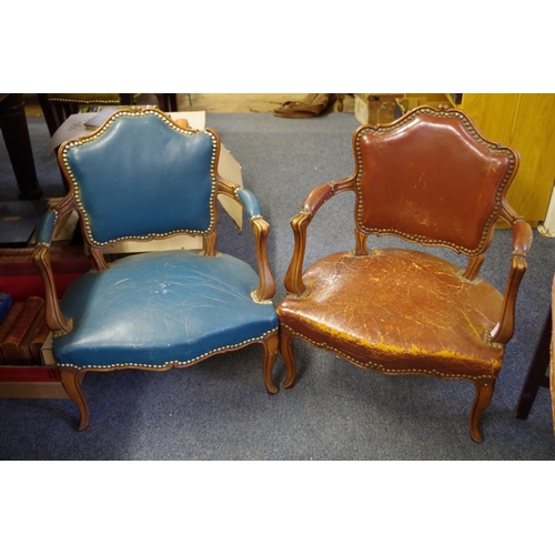 1379 - A pair of late 19th century Continental beech and studded leather child's open arm elbow chairs. ... 