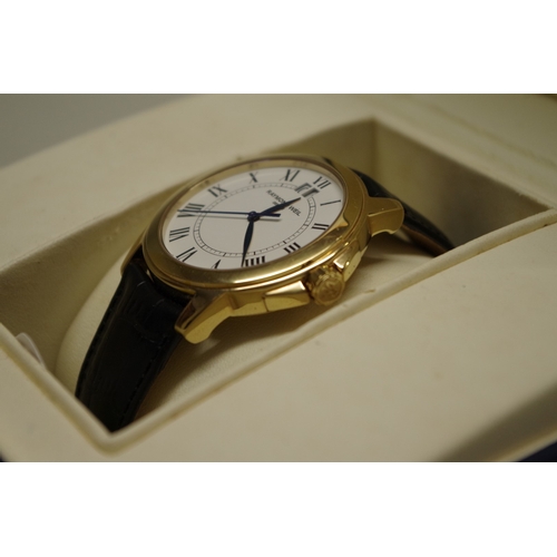 192 - A Raymond Weil Tradition gold plated quartz wristwatch, 38mm, ref: 5476-P, with box and papers.... 