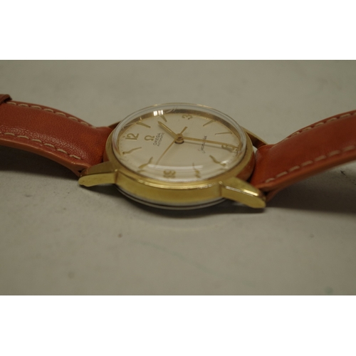 222 - A vintage Omega Seamaster gold capped automatic wristwatch, 33mm, ref; 591, with associated leather ... 