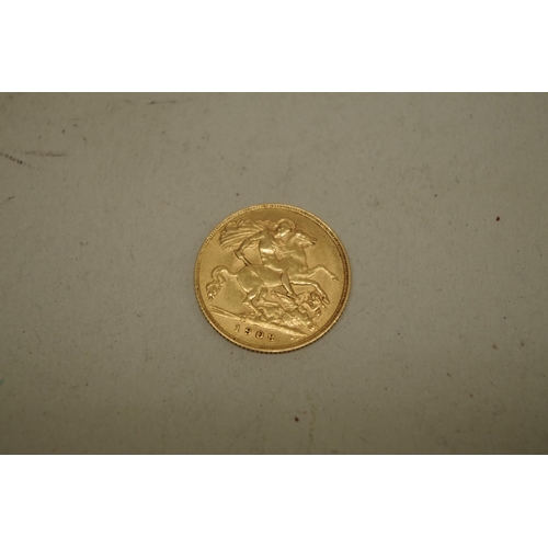 252 - An Edward VII 1908 gold half sovereign.