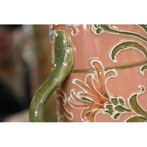 1500 - A Macintyre Florian Ware twin handled 'Cornflower' pattern vase, painted and printed marks, 27.5cm h... 