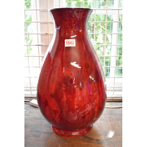 1542 - A large William Moorcroft 'Rouge Flambe' baluster vase, blue painted signature and dated 1929, 42cm ... 