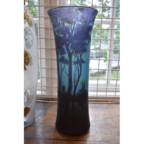 1546 - A large Daum Nancy blue cameo glass vase, 43cm high.