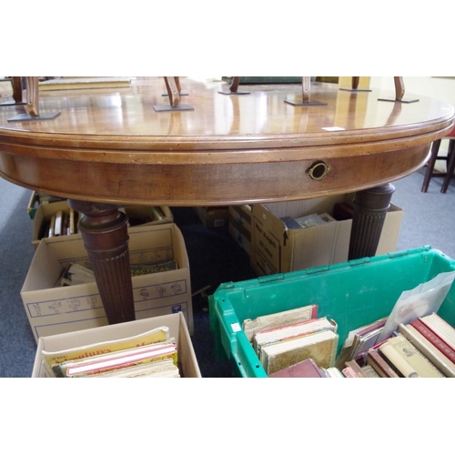 1377 - A late Victorian mahogany extending dining table, labelled 'Edwards & Roberts', with three ... 