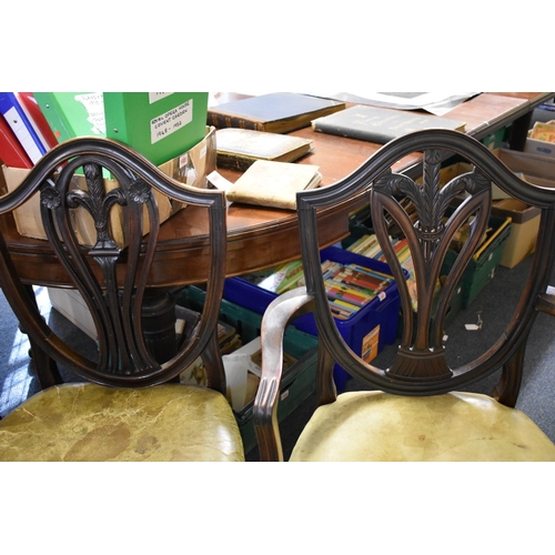 1372 - A set of five antique mahogany dining chairs, to include an elbow chair.