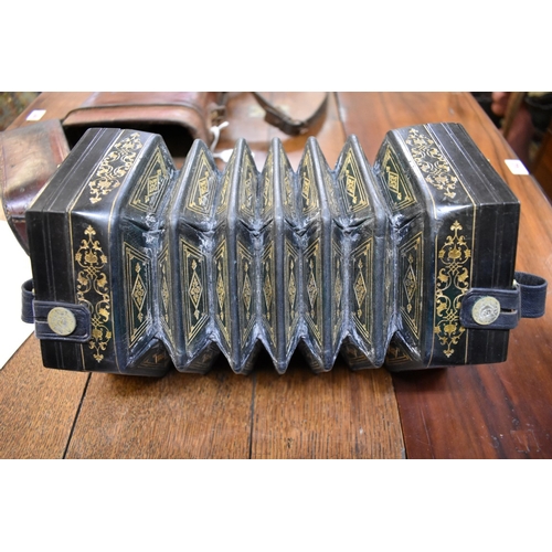 1470 - A 19th century ebonized concertina, labelled 'G Jones, Patent Concertina Manufacturer, 350 Commercia... 