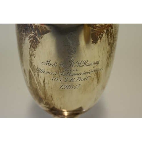 22 - Of World War I interest: a Scottish silver hot water jug, by Hamilton & Inches, Edinburgh 1912, ... 