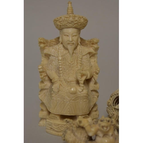 567 - A small group of Chinese and Japanese carved ivory, comprising: a seated figure, seal mark to base, ... 