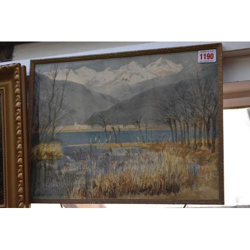 1190 - John Varley, a European lake scene, signed and dated '93, watercolour, 26 x 35.5cm; together with ma... 