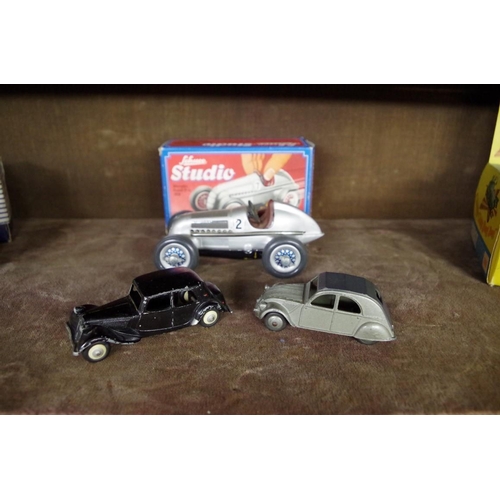 1781 - A Schuco Mercedes No. 1050, boxed; together with a Dinky Citroen 2CV; and another Dinky Citroen... 