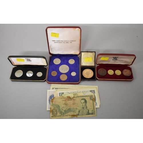 293 - Coins: a Sierra Leone 'First National Currency Independence 1961' six coin set; together with a Jers... 