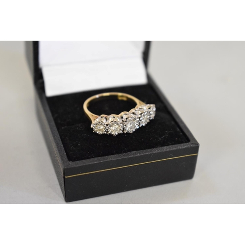 69 - A diamond five stone gold ring, hallmarked 18ct, 0.45ct approximately, 5.2g total weight.... 