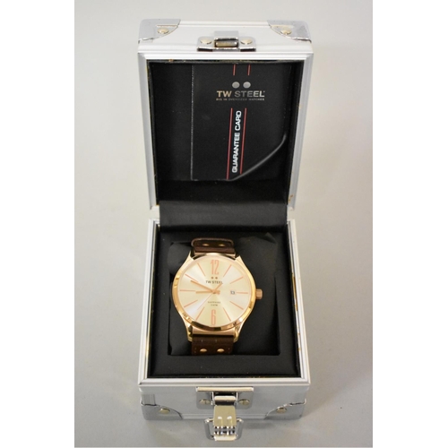 509 - A modern TW Steel 1304 gold plated stainless steel quartz wristwatch, 45mm, on crocodile style leath... 