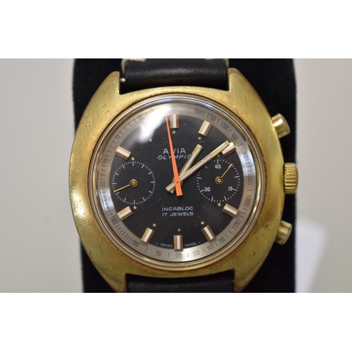 512 - A vintage Avia 'Olympic' gold plated manual wind chronograph wristwatch, 40mm, on replacement leathe... 