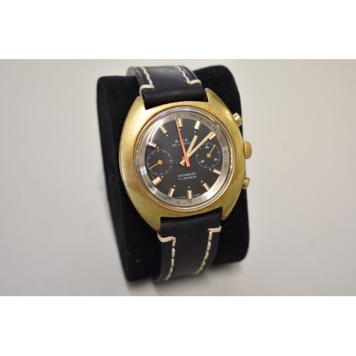 512 - A vintage Avia 'Olympic' gold plated manual wind chronograph wristwatch, 40mm, on replacement leathe... 