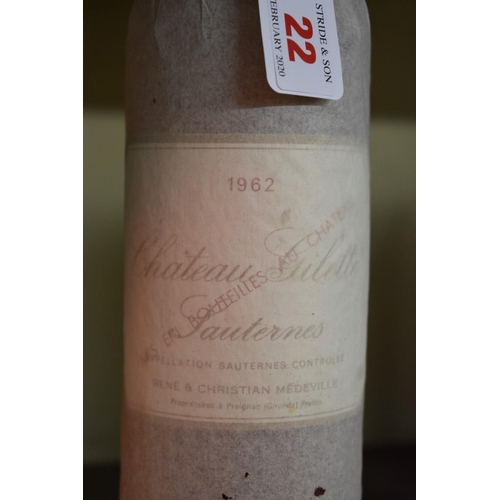 22 - A 75cl bottle of Chateau Gilette, 1962, Sauternes.