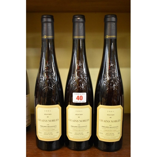 40 - Three 50cl bottles of Coteaux de Layon Selection Grains Nobles, 2001, Philippe Delesvaux. (3)... 