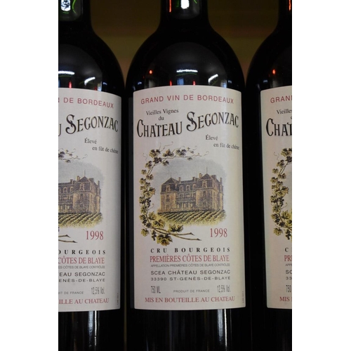 56 - Six 75cl bottles of Chateau Segonzac Vieilles Vignes, 1998, Cotes de Blaye. (6)PLEASE NOTE: ADDITION... 