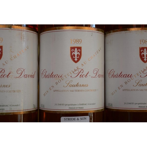 65 - Three 75cl bottles of Chateau Piot David, 1989, Sauternes. (3)