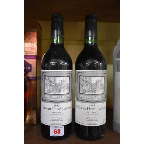 68 - Two 70cl bottles of Chateau Herve-Laroque, 1985, Fronsac, Berry Bros. (2)