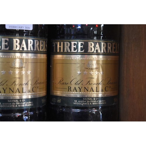 71 - Two 1 litre bottles of Three Barrels VSOP brandy. (2)