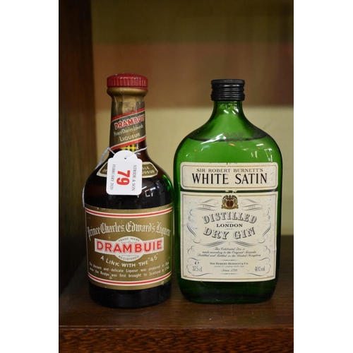 79 - An old 11 5/6 fl.oz bottle of Drambuie; together with a 37.5cl bottle of White Satin gin. (2)... 