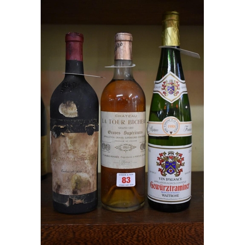 83 - A bottle of Chateau La Tour Bicheau, 1961, Grand Cru Graves Superieures; together with a bottle of M... 