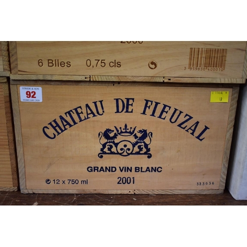 92 - A case of twelve 75cl bottles of Chateau de Fieuzal Blanc, 2001, Pessac-Leognan, in owc. (12)PLEASE ... 